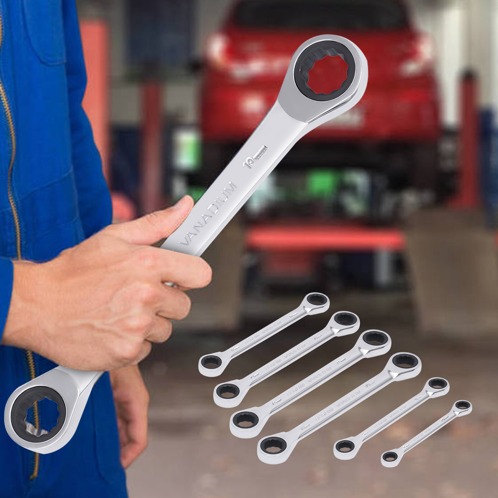 6Pcs Ratchet Wrench Double Box End Ratcheting Wrenches 8-19mm For Nuts gallery
