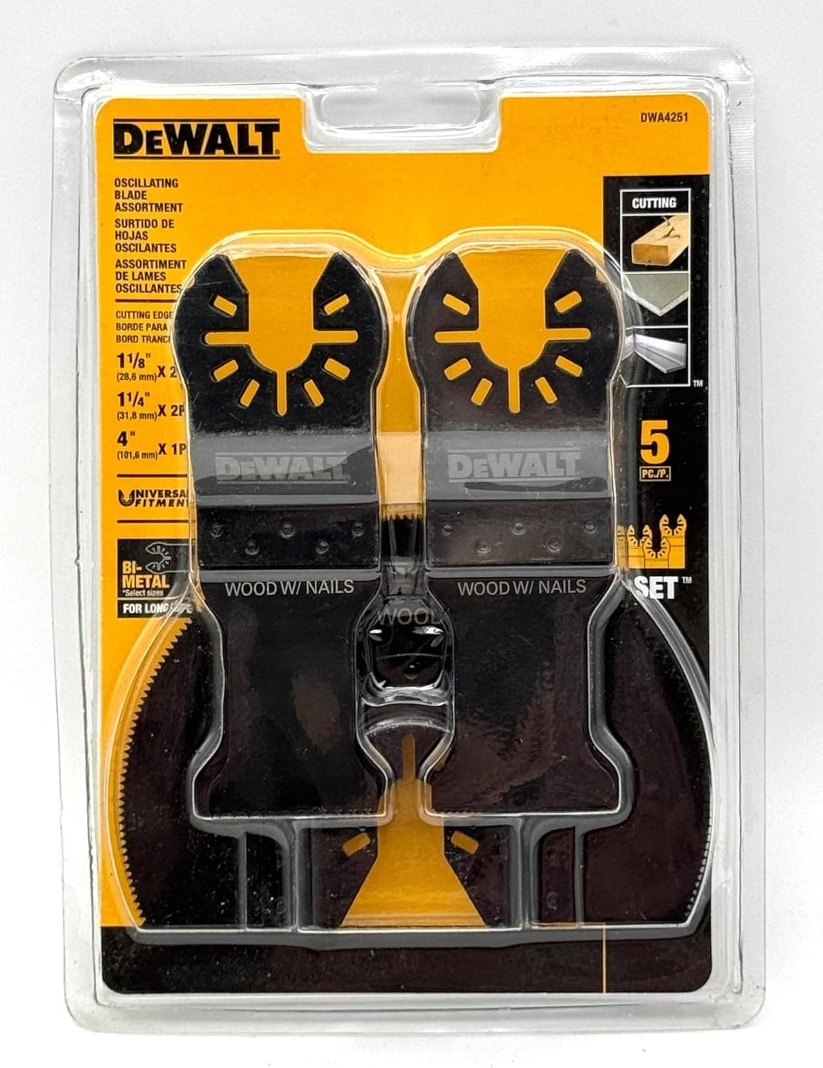 DeWALT Oscillating Saw Blade Set 5 Pc DWA4251 4" x1, 1 1/8" x2, 1 1/4" x2 NEW gallery