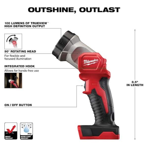 Milwaukee 2735-20 M18 LED Flashlight Work Light 100 Lumens with Hook (Tool-Only) gallery