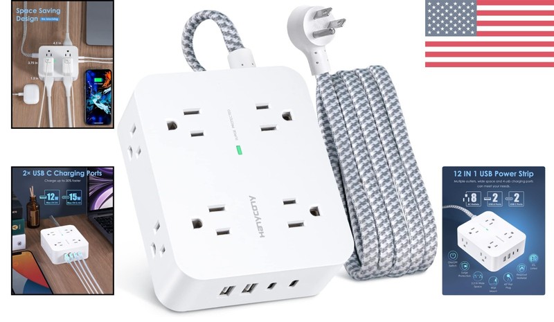 Space-Saving 6Ft Surge Protector with 8 Outlets & Dual USB-C Ports for Home Use gallery