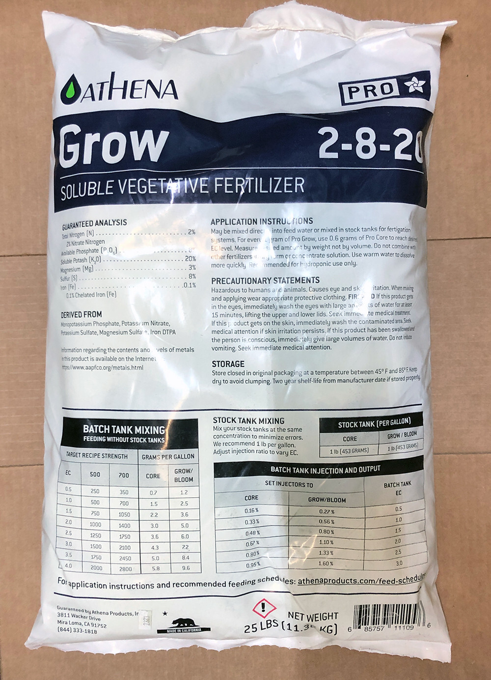 Athena Pro GROW 2-8-20 Soluble Vegetative Fertilizer Nutrients 25lb gallery
