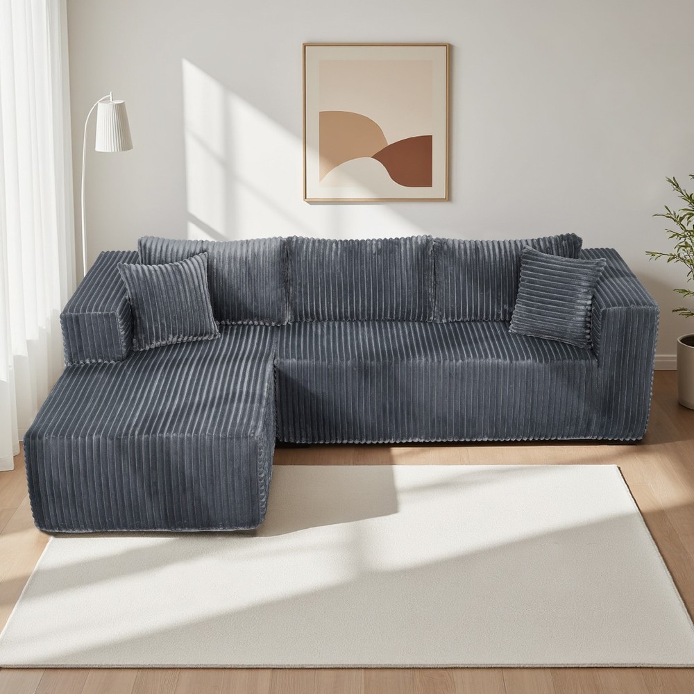 105" L-Shaped Modular Compression Sofa, Plush Upholstery, All-Foam Structure (N
