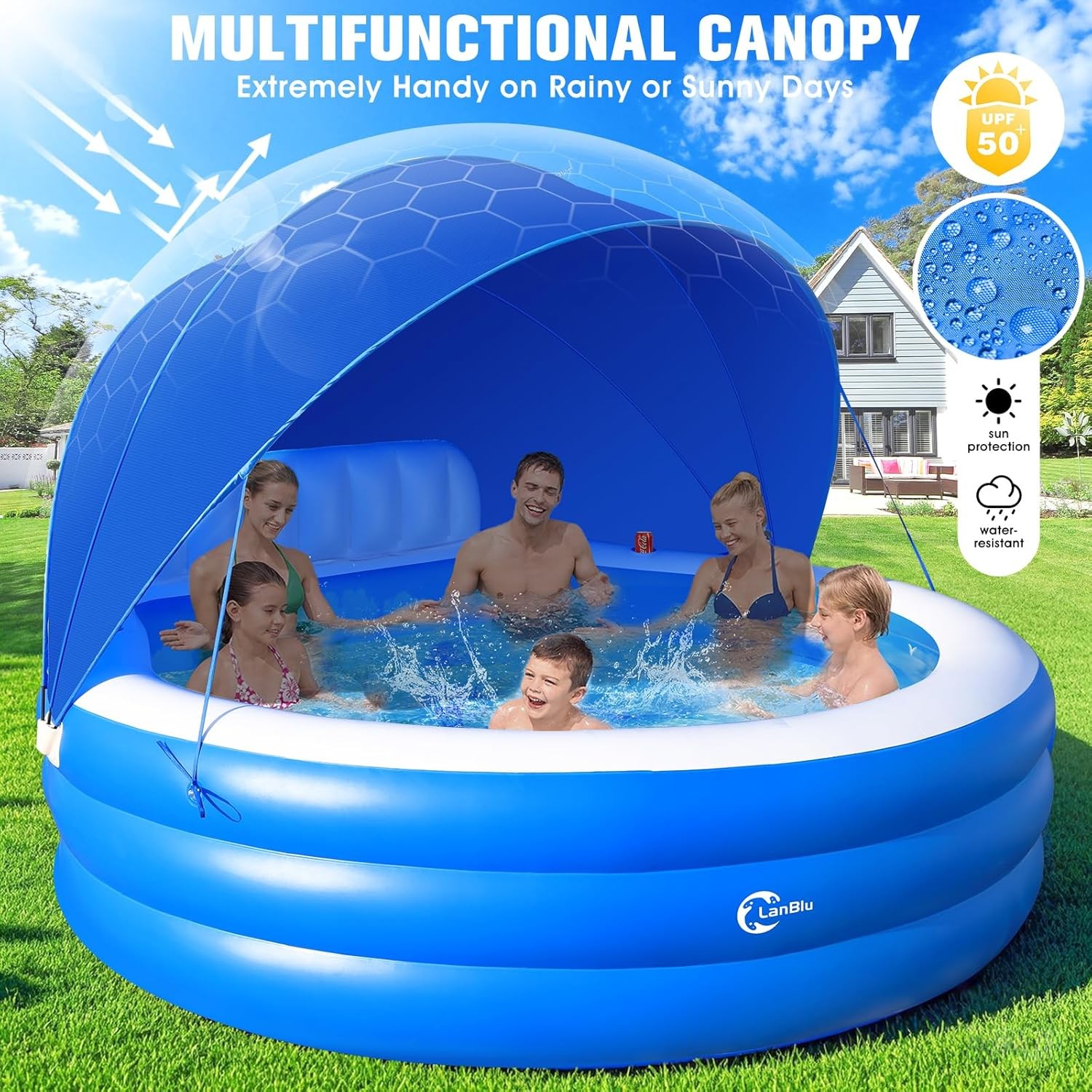 2026 Extra Large Upgraded Inflatable Pool with Canopy,Inflatable Family Lounge P gallery