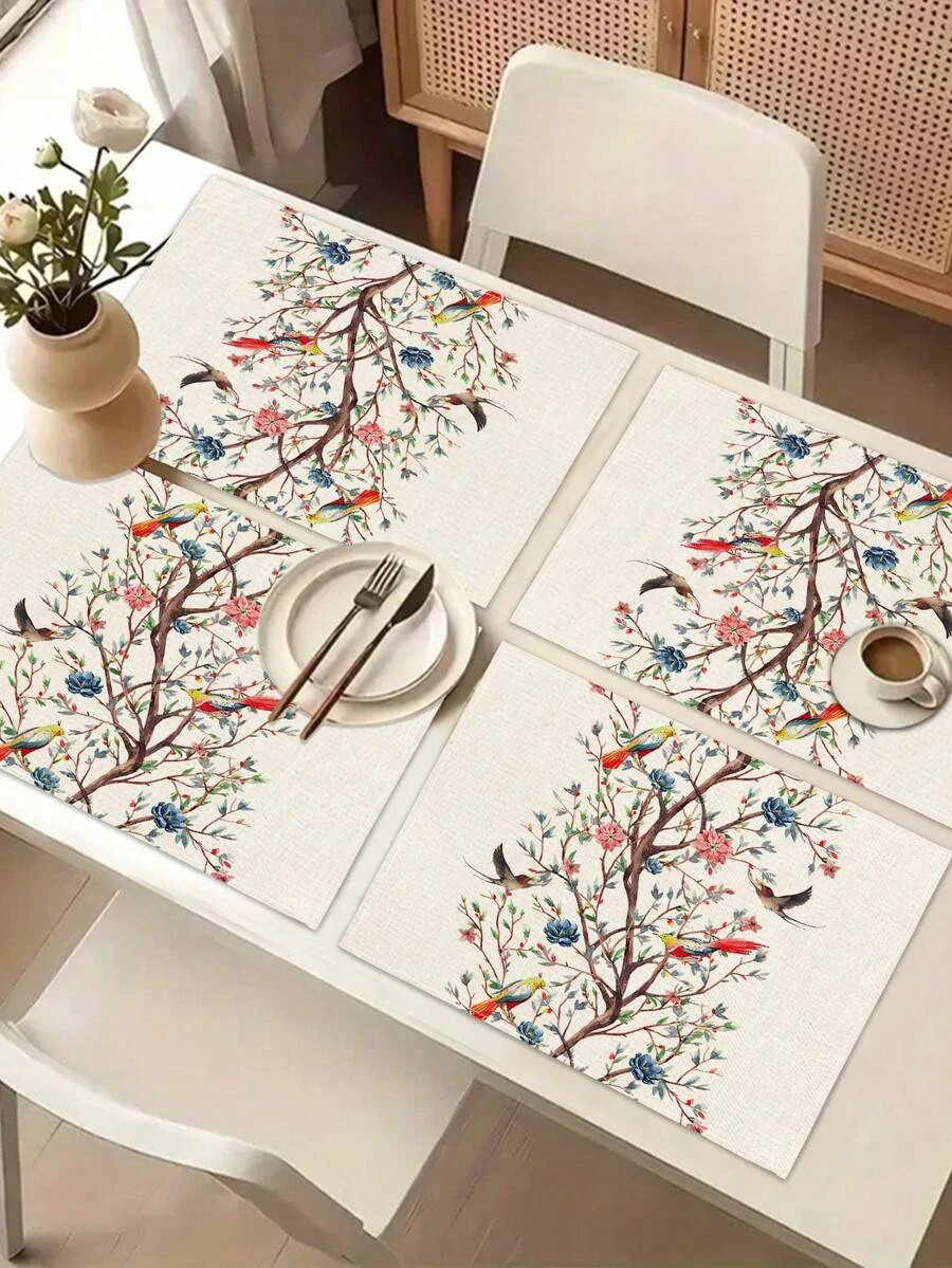 Floral Table Runner Spring Bird Print Dining Table Decor Cloth gallery