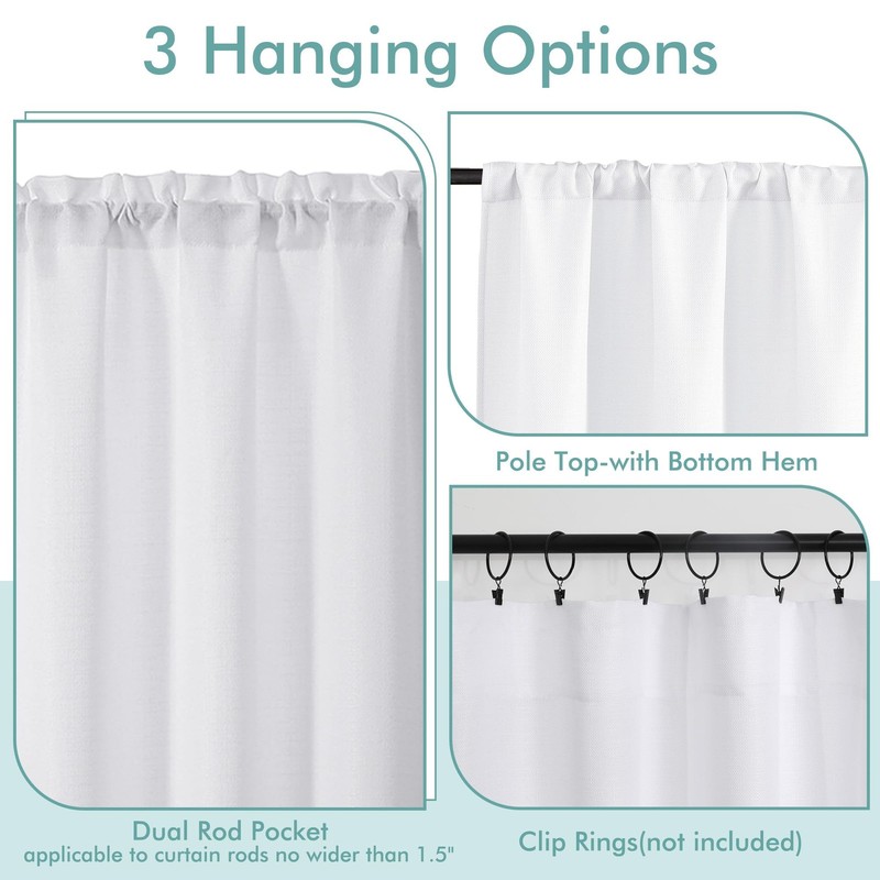White Valance for Windows - Light Filtering Faux Linen Textured Small Window ... gallery