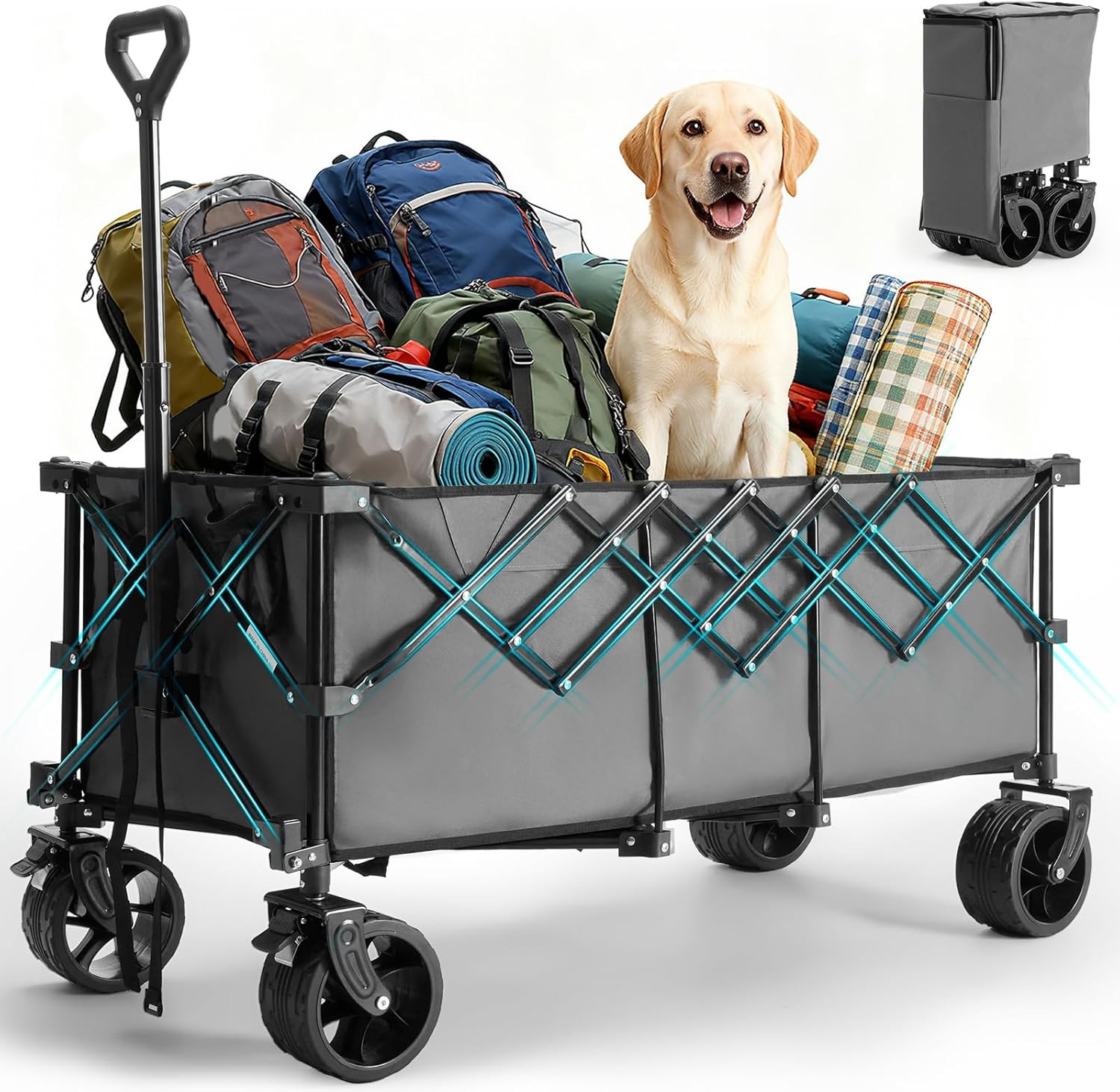 Collapsible Wagon Cart - 440Lbs Foldable 49" Extra Long Heavy Duty Utility Wagon gallery