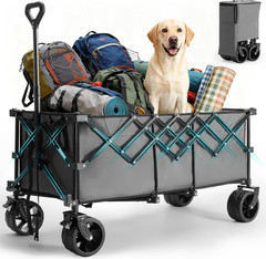 Collapsible Wagon Cart – 440Lbs Foldable 49″ Extra Long Heavy Duty Utility Wagon