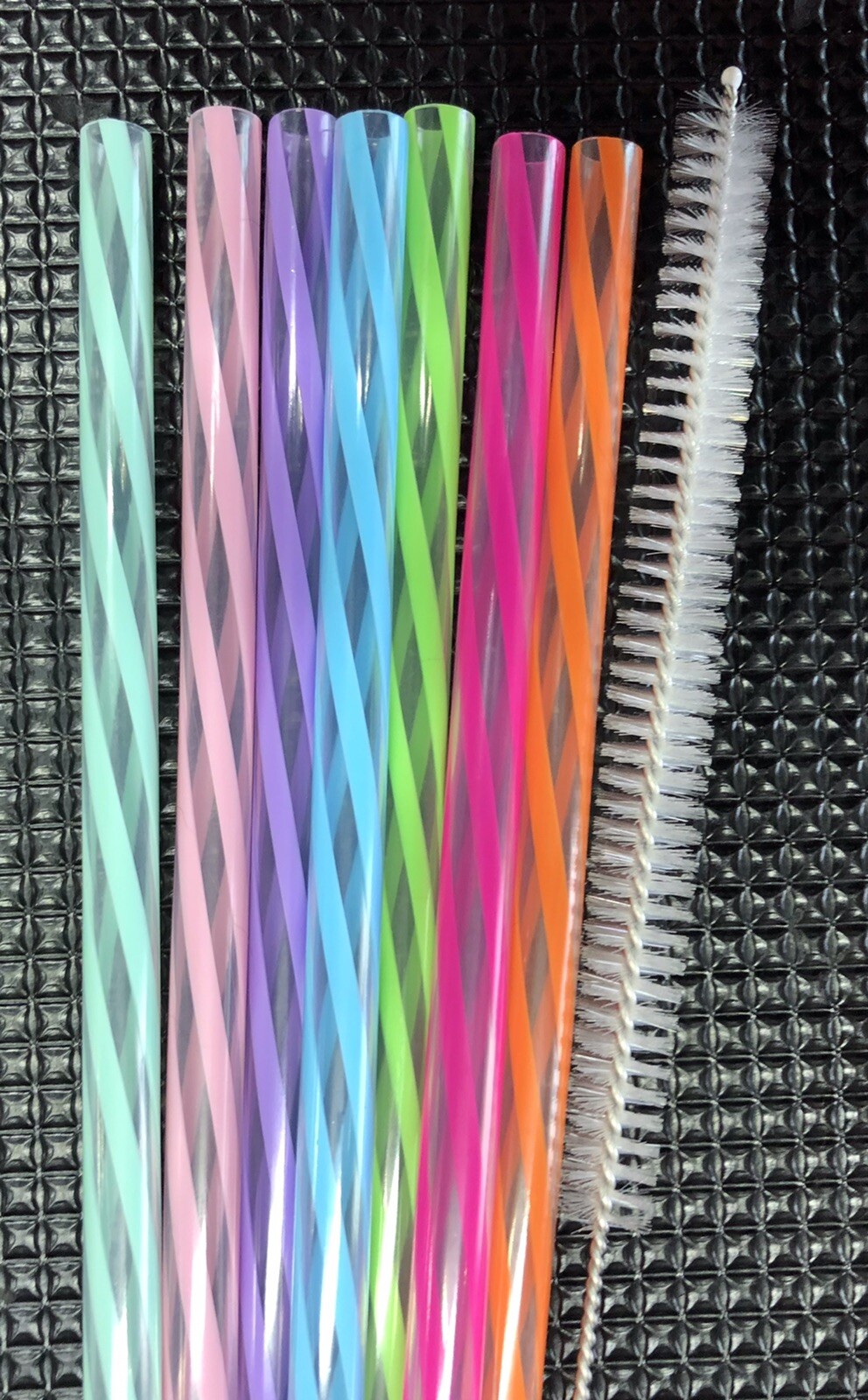 7 - 11" Reusable Straws Swirly Colored Plastic Acrylic NO RINGS + Cleaning Brush gallery