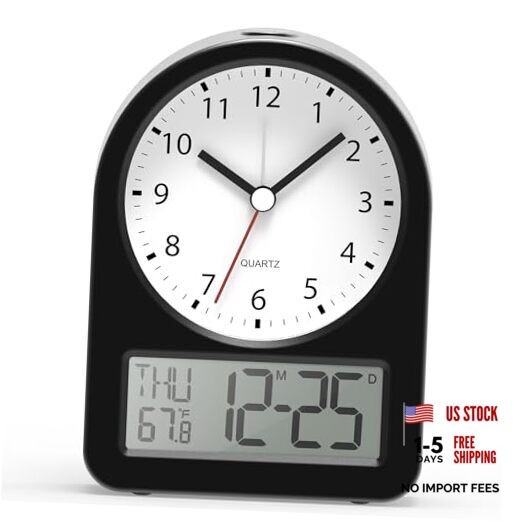4" Analog Digital Alarm Clock, Battery Operated Desk Clock, Black Digital gallery