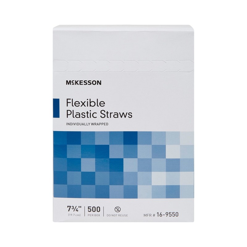 McKesson Disposable Flexible Drinking Straw White Plastic 500 Ct 16-9550 gallery