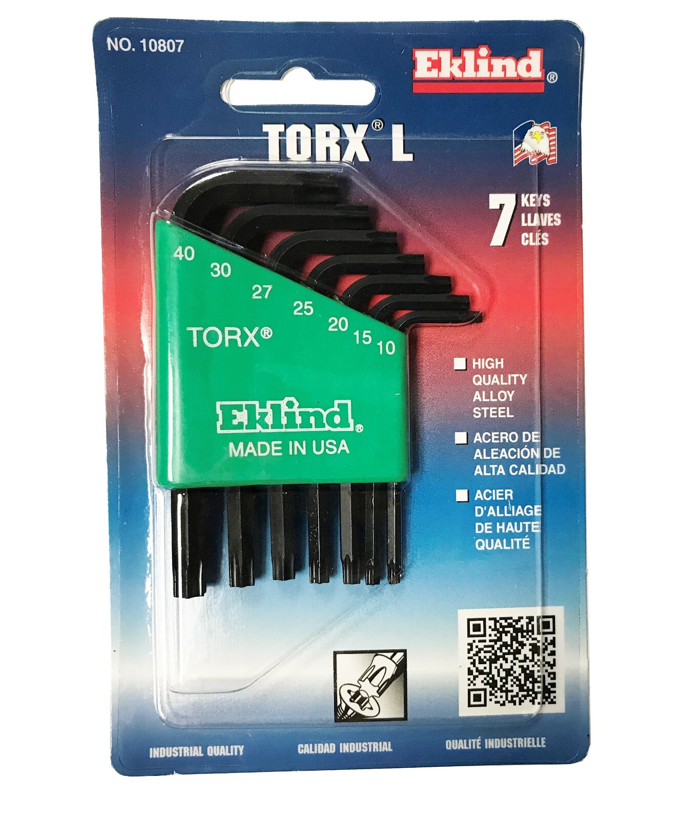 Eklind Short Torx Wrench Key Set Star Stubby 10807 T10-T40 7pc MADE IN USA gallery