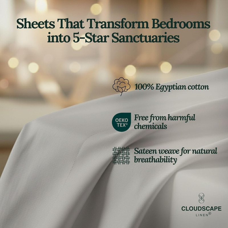 CLOUDSCAPE 100% Egyptian Cotton Sheets Twin Size, 3 Pieces Breathable and Natura gallery
