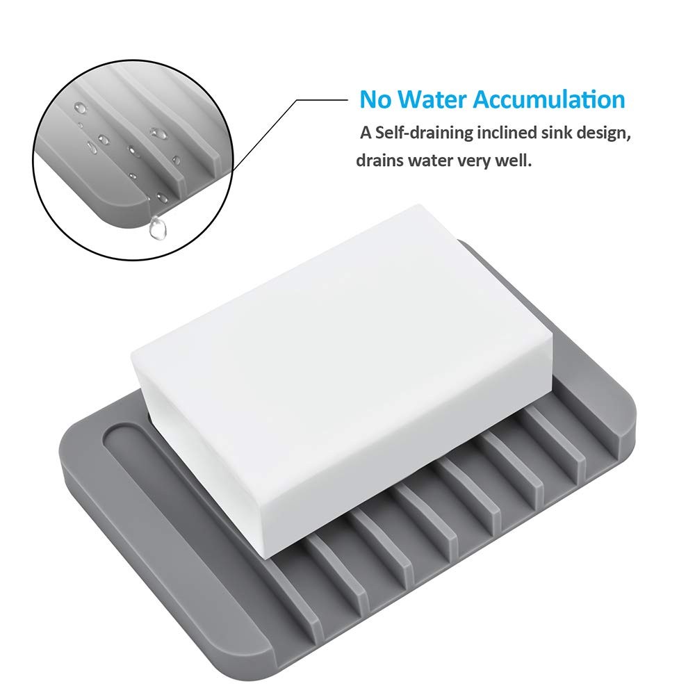 4PCS Self-Draining Silicone Bar Soap Dish and Holders for Medium, White, Gray gallery