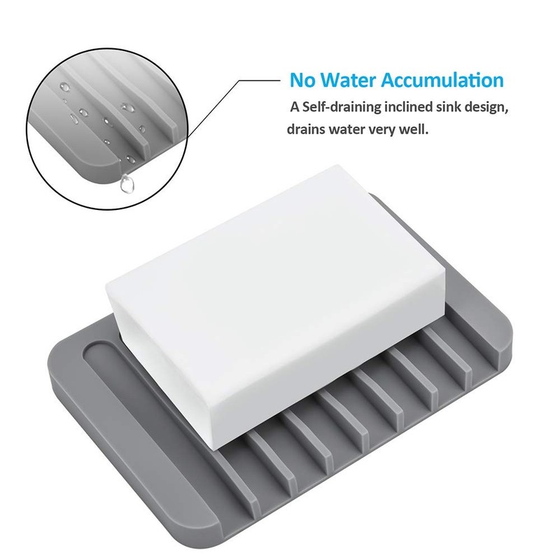 4PCS Self-Draining Silicone Bar Soap Dish and Holders for Medium, White, Gray gallery