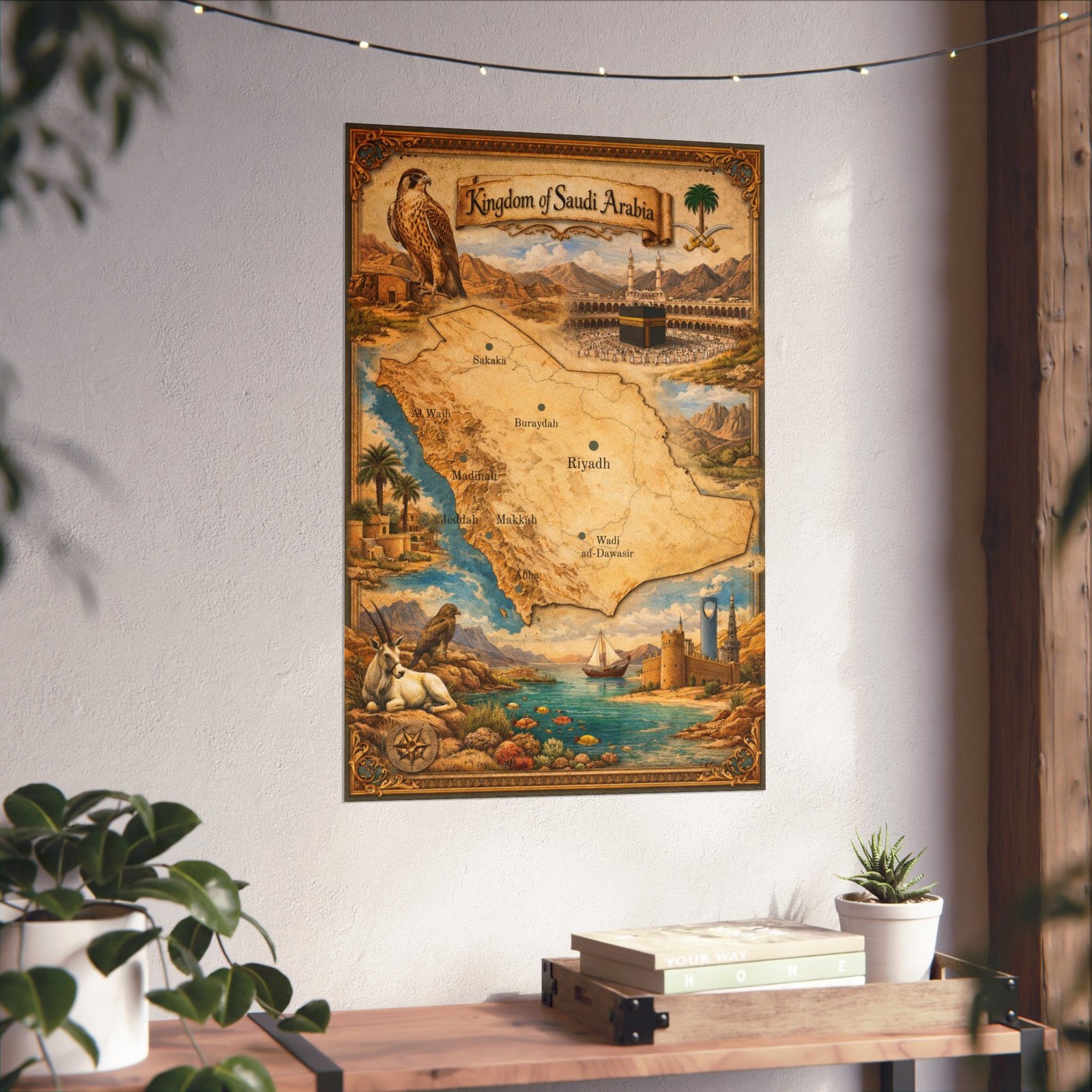 Saudi Arabia Poster | KSA Map, Vintage Saudi Wall Art gallery