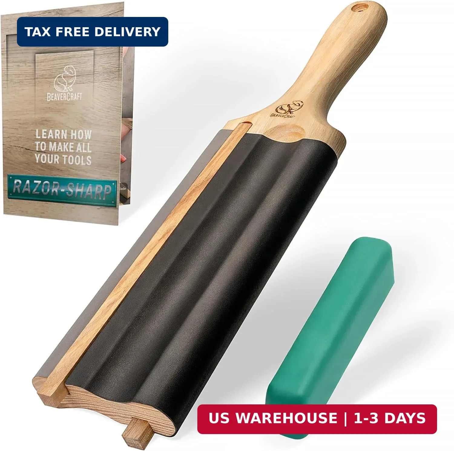 LS5P1 Wood Carving Strop Leather Paddle Honing Sharpening Kit Compound Set gallery