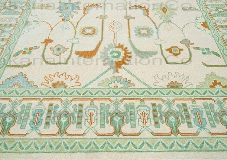 Handmade Wool Oushak Rug 8x10 | Pastel Green ivory| Traditional Oriental 5x8 4x6 gallery