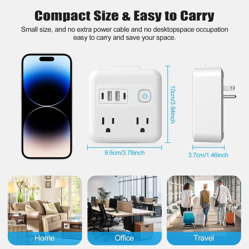 8-in-1 Multi Plug Expander, Outlet Extender with 4 Outlets & 4 USB Ports (2 U... gallery