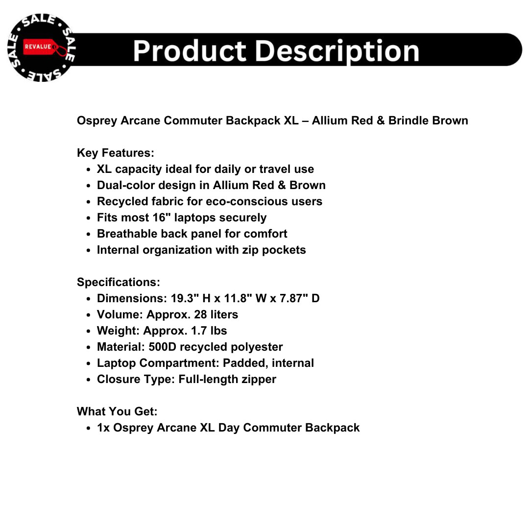 Osprey Arcane Commuter Backpack XL – Allium Red & Brindle Brown 2