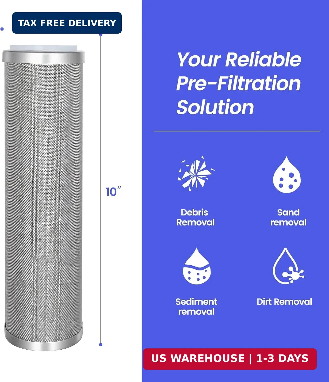 Stainless Steel Cleanable Wire Mesh Filter Cartridge 10"Length,2.5"OD(50 Micron) gallery