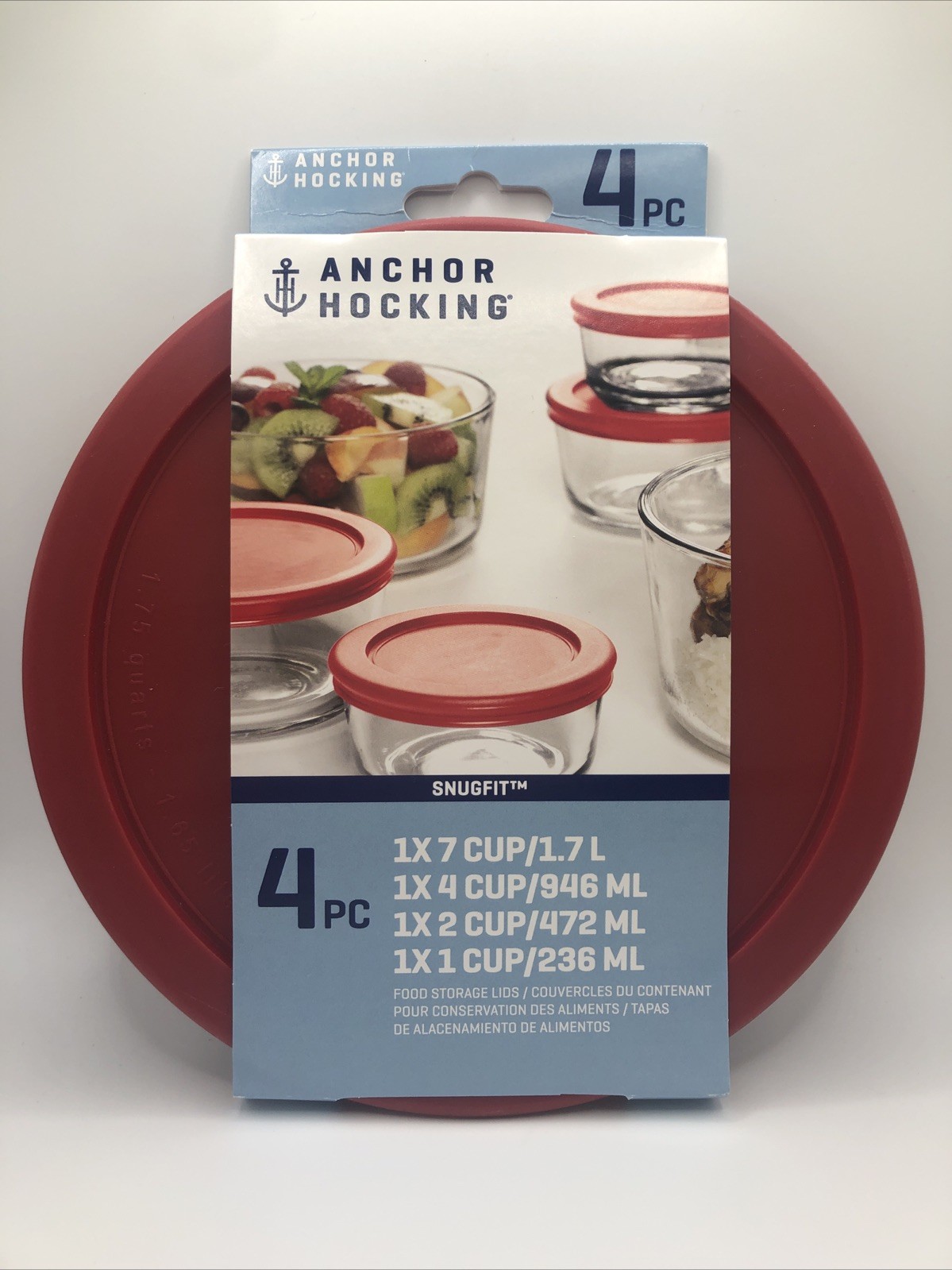 Anchor Hocking Snugfit 4pc Food Storage Lids - 7 Cup, 4 Cup, 2 Cup, 1 Cup gallery