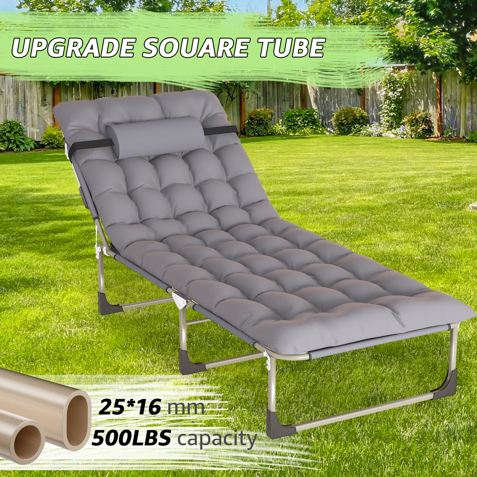 Folding Outdoor Lounge Chair with Canopy - Portable & Adjustable - Grey gallery