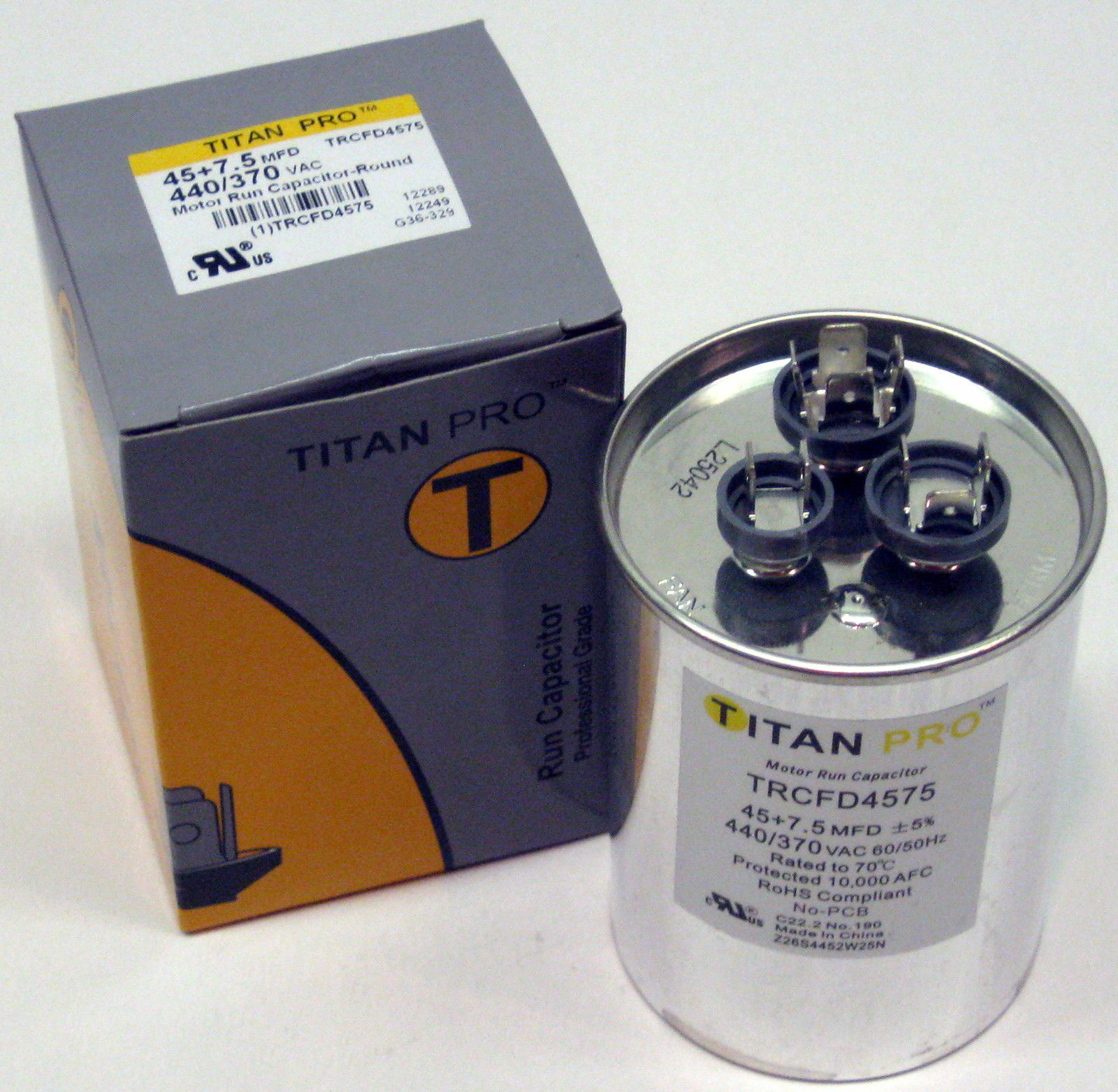 TitanPro TRCFD4575 HVAC Round Dual Motor Run Capacitor 45/7.5 MFD/UF440/370 gallery