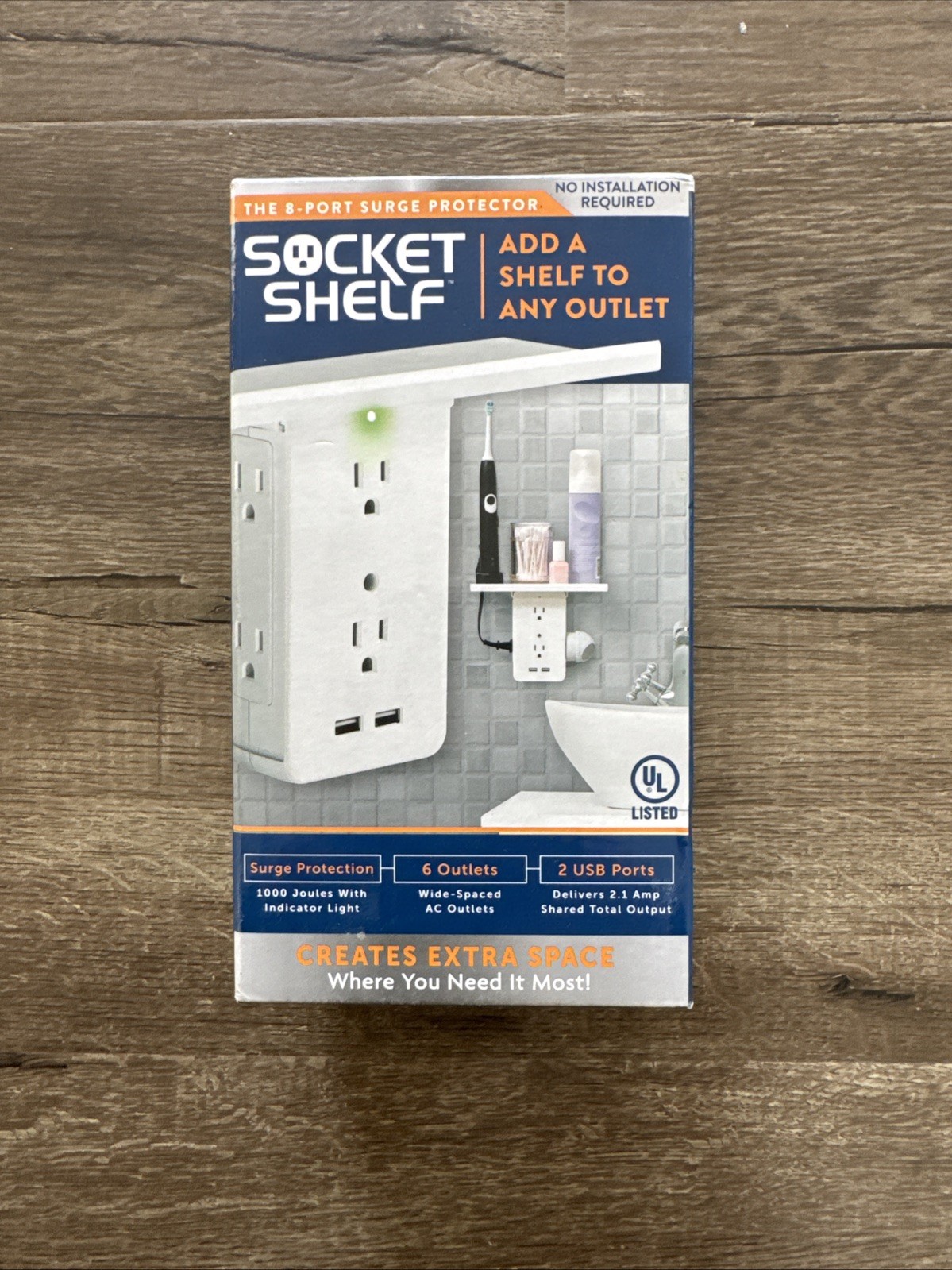Socket Shelf Cordless Wall Outlet Extender with 6-Outlets and 2 USB Ports - New gallery