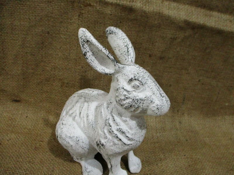 Large Cast Iron RABBIT Easter BUNNY Garden Statue RUSTIC Home Decor 7" White gallery
