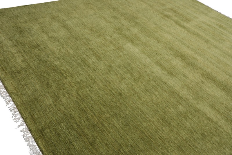 Multi Size Hand Knotted 100% Wool Plain Solid Minimalist Modern Area Rug Green gallery