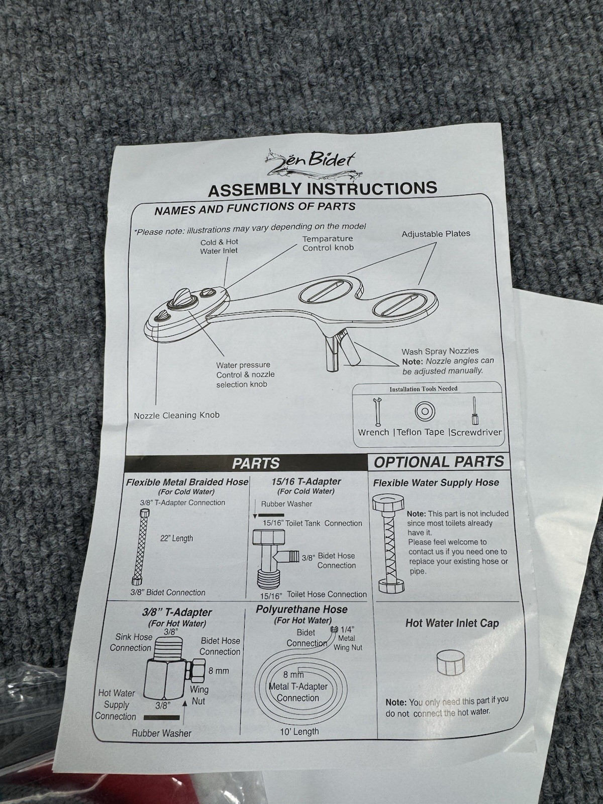 Zen Bidet Hose And Assembly Instructions gallery