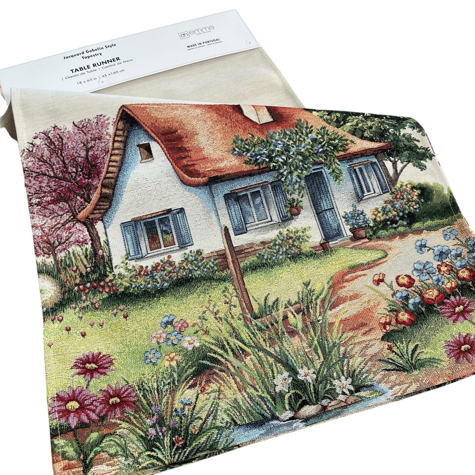 EMME Jacquard Gobelin Tapestry Table Runner 18x63 in Floral Garden Cottage New gallery