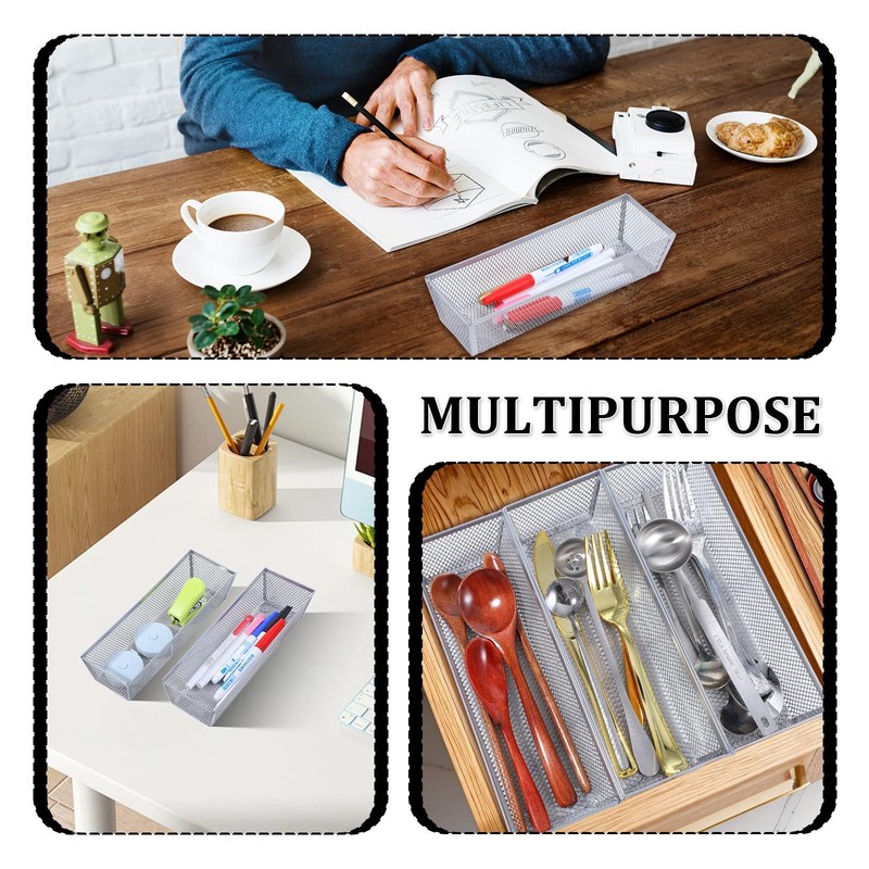 6 PCS Silver Mesh Flatware Organizer 9x3x2 Inch Metal Drawer Utensil Tray gallery