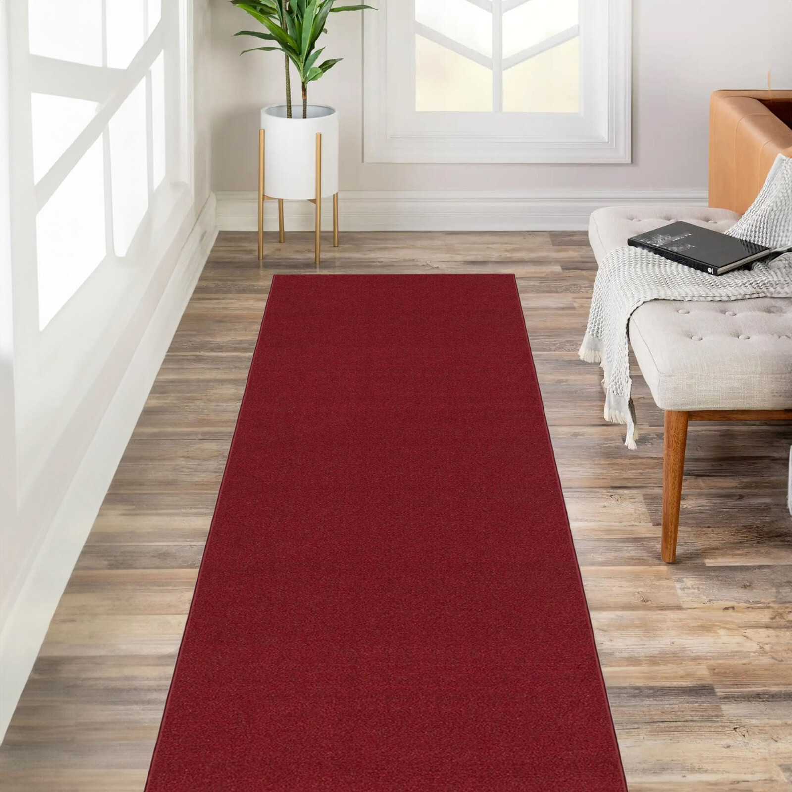 Custom Size Stair Hallway Runner Rug Non Slip Rubber Back SOLID RED gallery