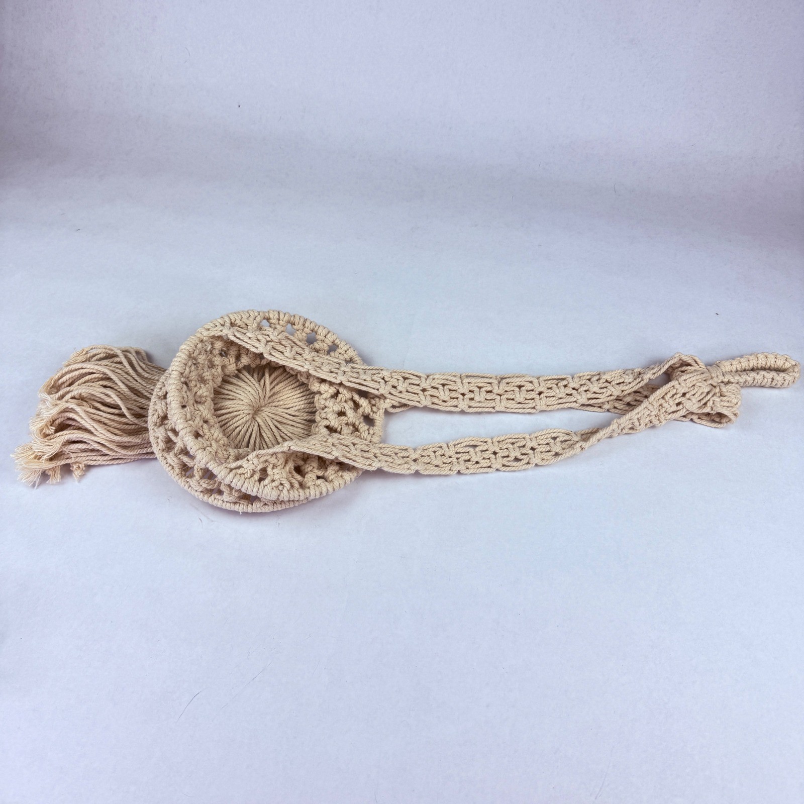 Plant Hanger VTG Style Macrame Cream Cotton Boho Tassel Hanging Planter Basket gallery