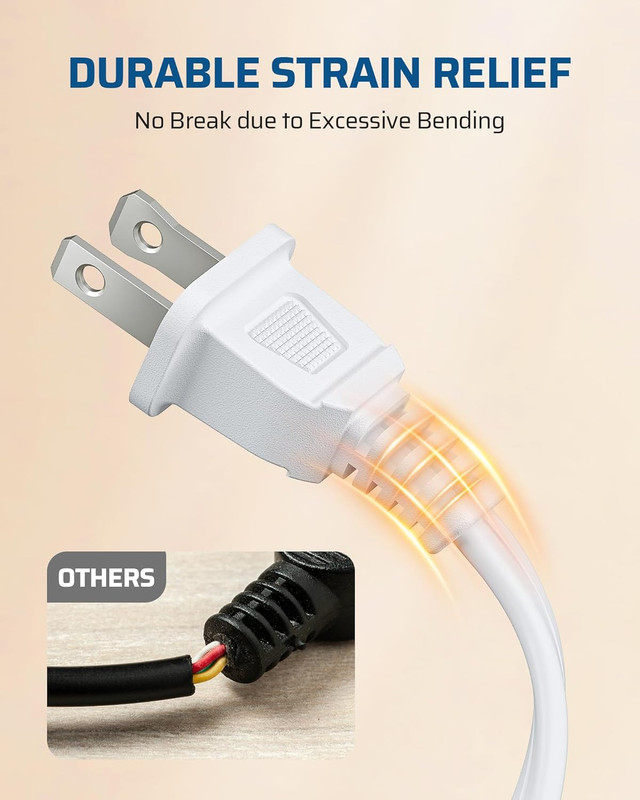DEWENWILS 10FT Extension Cord, 2 Prong Extension Cord 3 Outlet 13A/125V/1625W gallery