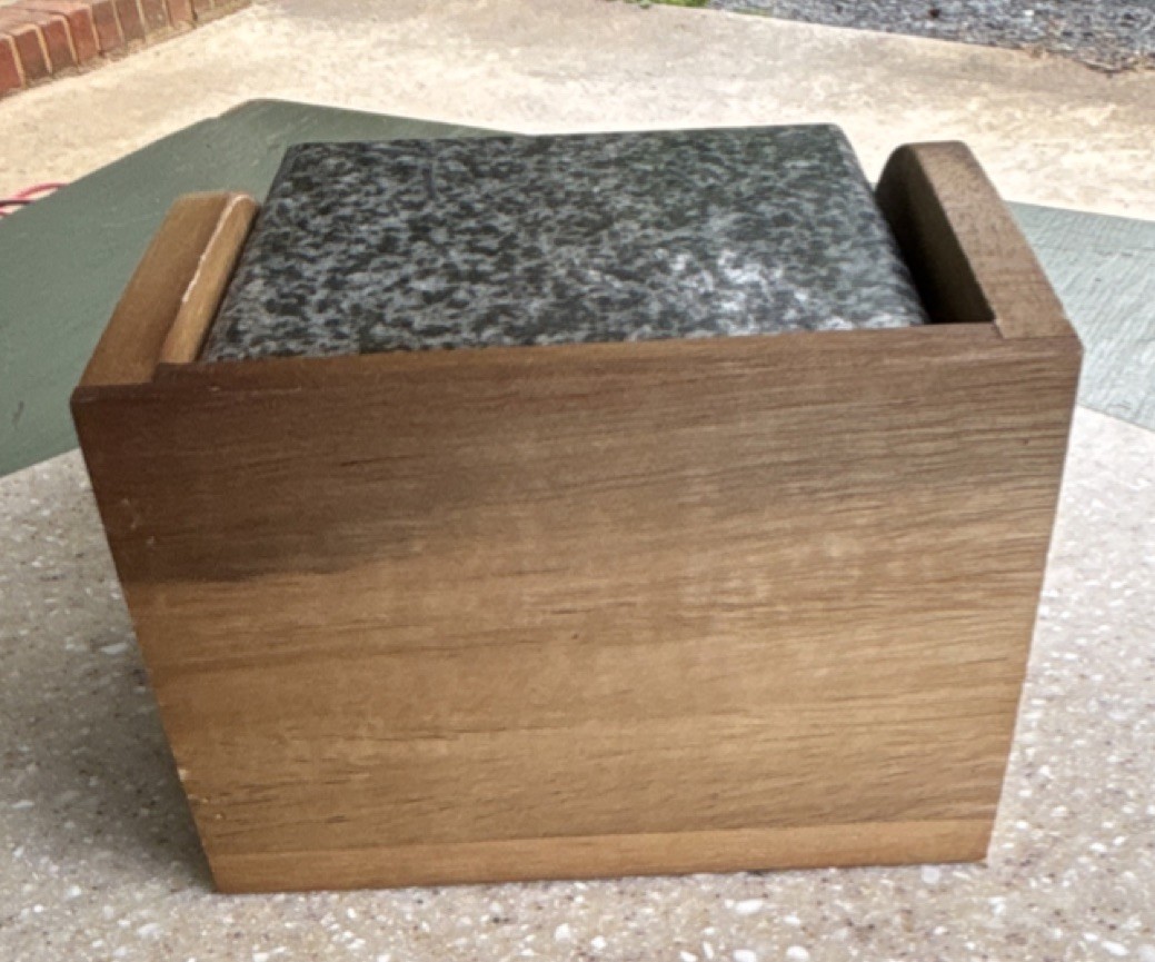 Viatris Stone Coaster Set Square Marbled Gray 4pcs Medium Brown Wood Holder gallery