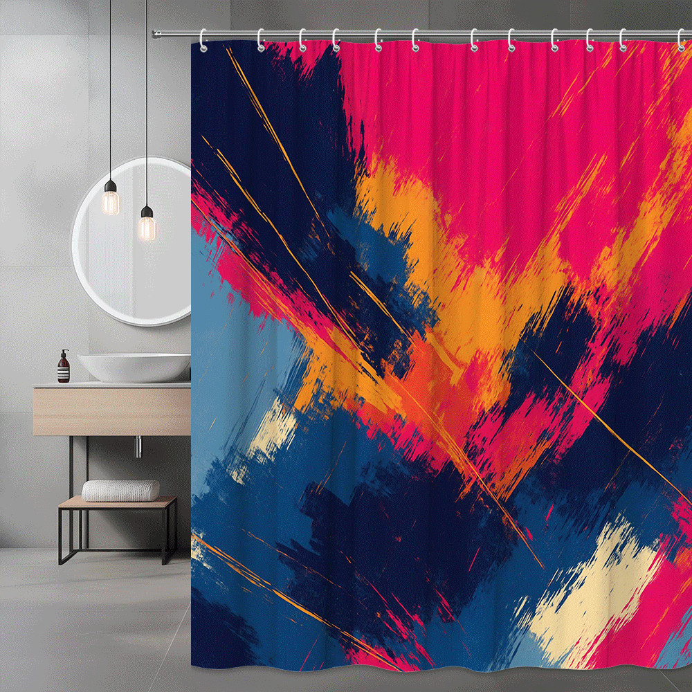 Abstract Brush Stroke Shower Curtain Pink Blue Orange Print gallery