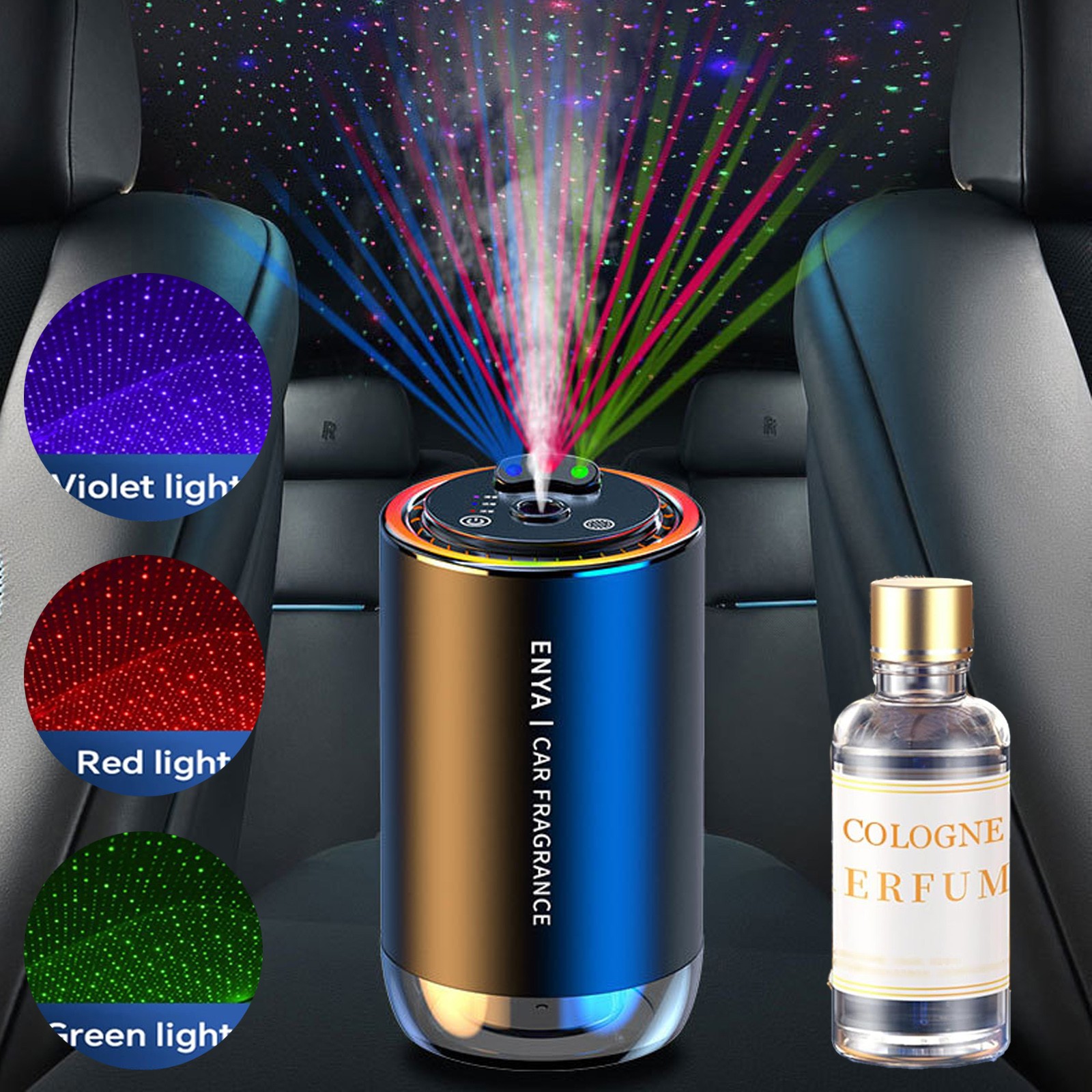 Car Diffuser Air Freshener Smart Car Fragrance Air Freshener 3 Lights and oil gallery
