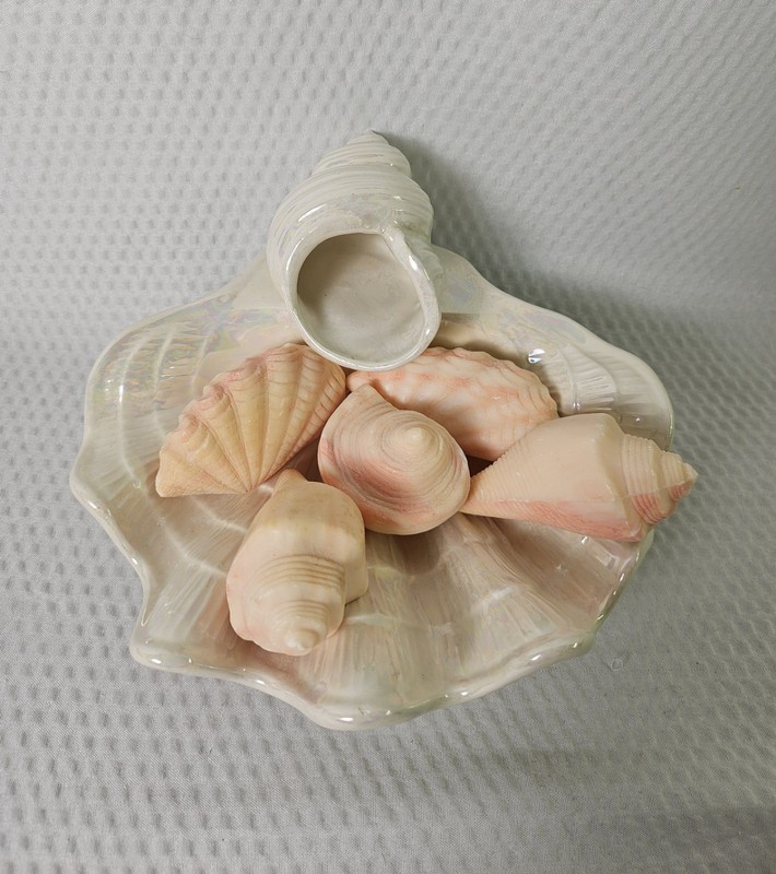 Sea Shell Iridescent Soap Dish EUC With Set Of 4 NEW Sea Shell Soaps gallery