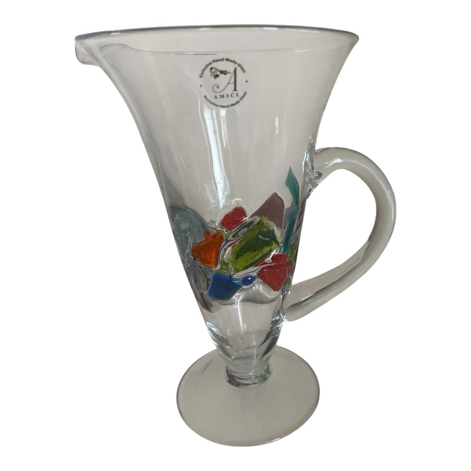 HAND BLOWN Art Glass Mosaic Multi Color Pitcher or Vase 10" By GLOBAL AMICI gallery