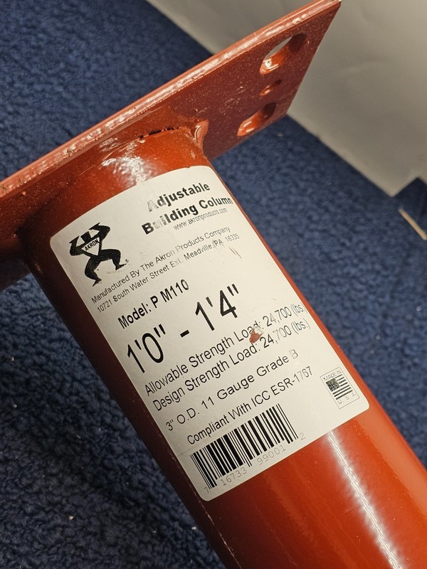 Akron PM110: 12-in Adjustable Jack Post, 3" OD 11 Gauge Grade B - Red gallery