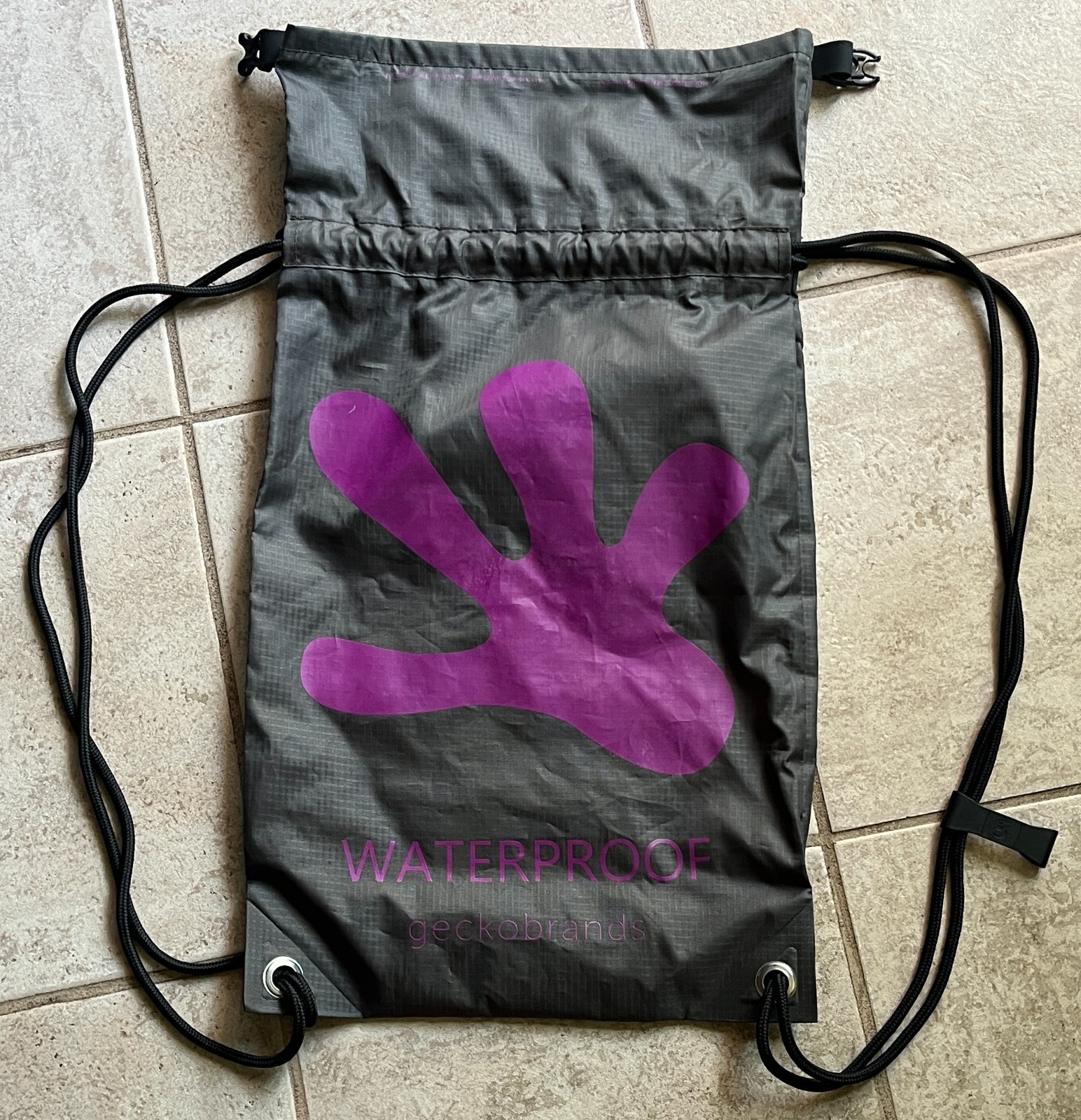 GeckoBrands Waterproof Drawstring Backpack Bag Gray/Purple Hiking
