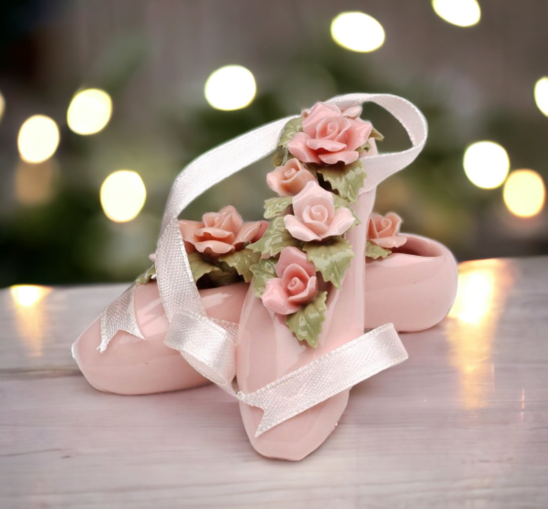Ceramic Ballerina Pointe Shoes with Rose Flowers Figurine, Home Décor, Gift for gallery