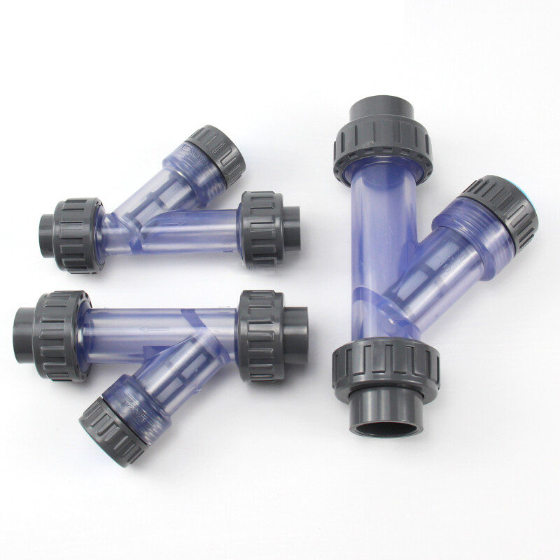 20-63mm Pipe PVC Plastic Inline Y Strainer Filter 10 Mesh Transparent For Water gallery