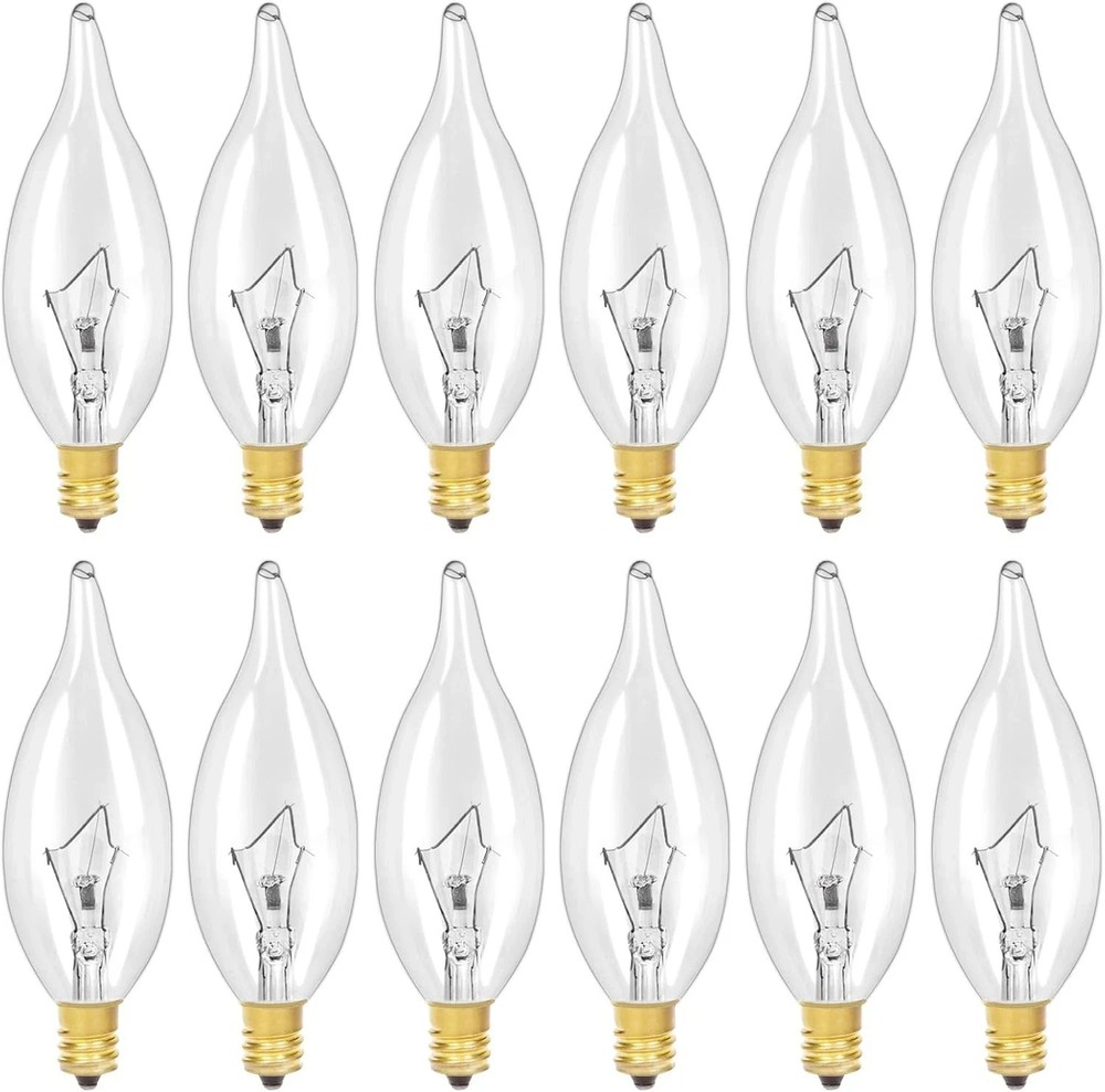 12-Pack E12 B10 Clear Candelabra Base Bulb, 60W 120V Incandescent Candle Light B