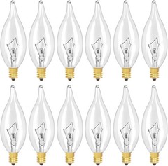 12-Pack E12 B10 Clear Candelabra Base Bulb, 60W 120V Incandescent Candle Light B