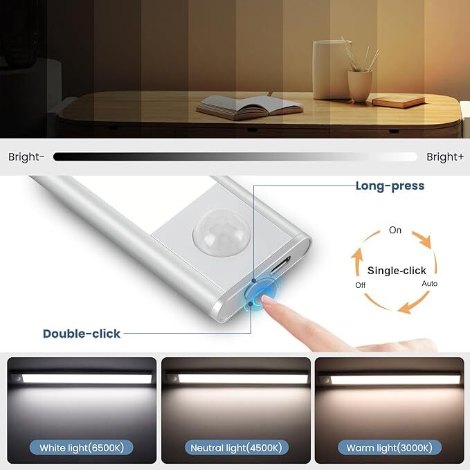 LED Motion Sensor Under Cabinet Closet Light USB Rechargeable Kitchen Lamp Strip gallery
