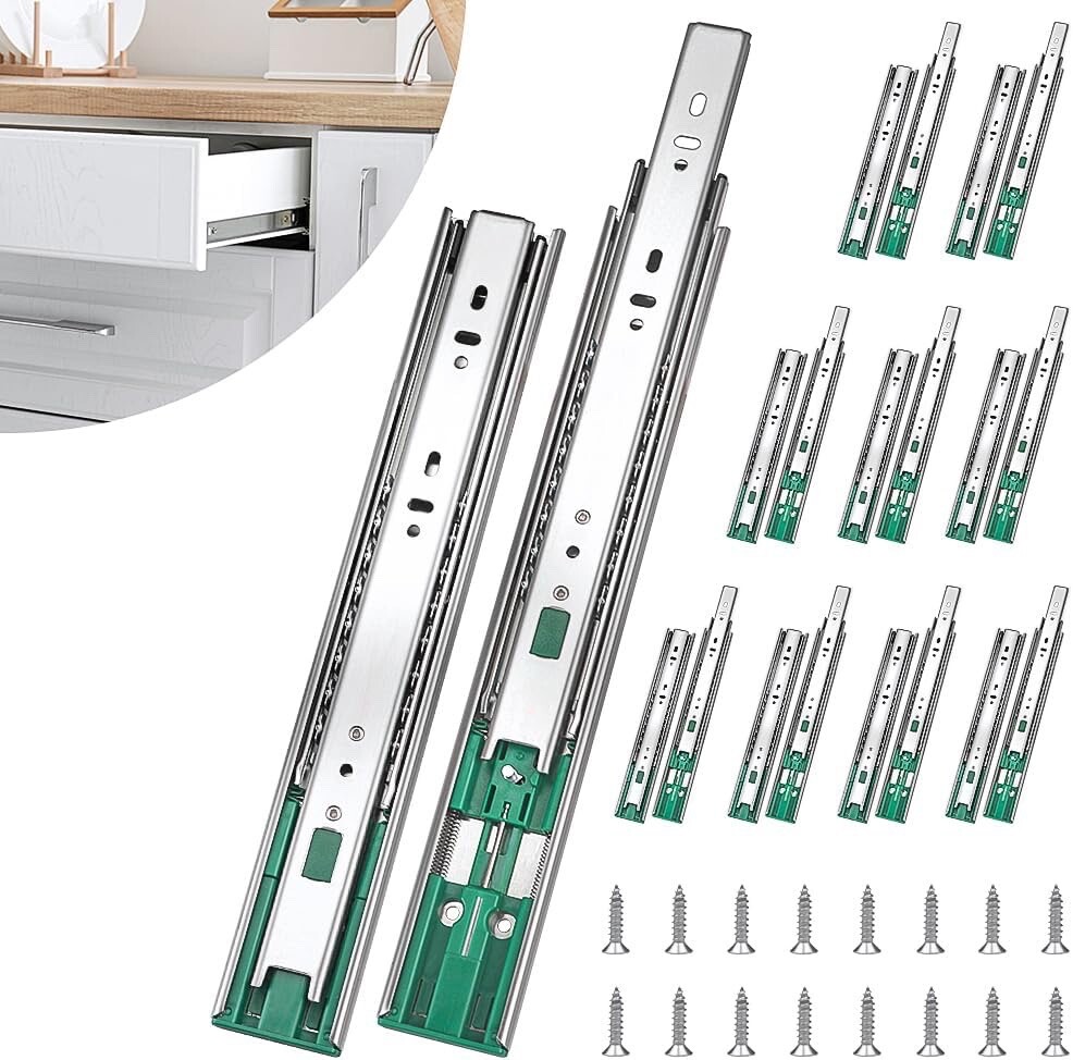 Soft-Close Drawer Slides Ball Bearing Full Extension 10"-28" 100lb Weight Limit gallery