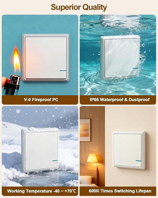 Wireless Light Switch and Receiver Kit, Waterproof, Outdoor 1969ft Indoor 13... gallery